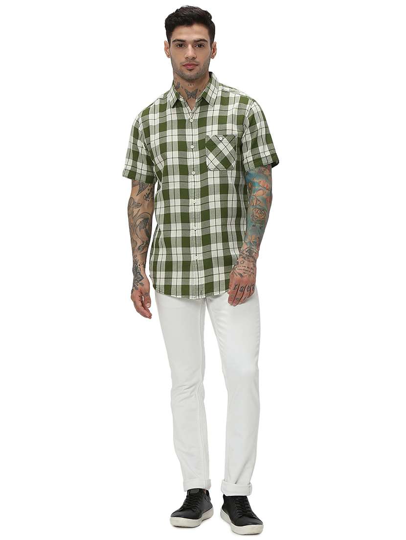 olive cotton casual shirt - 20998876 - Standard Image - 4