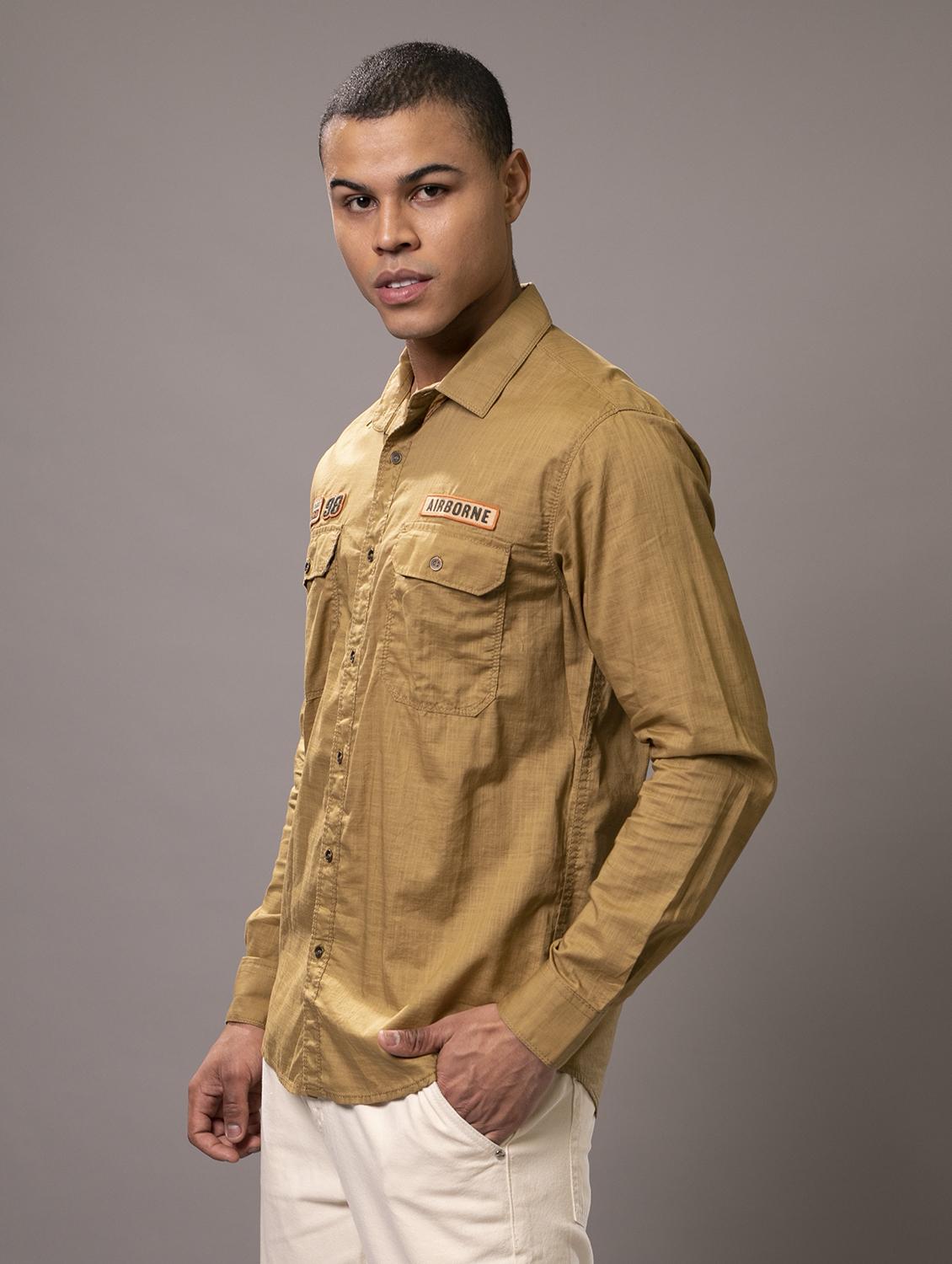khaki cotton casual shirt - 20998884 -  Standard Image - 1