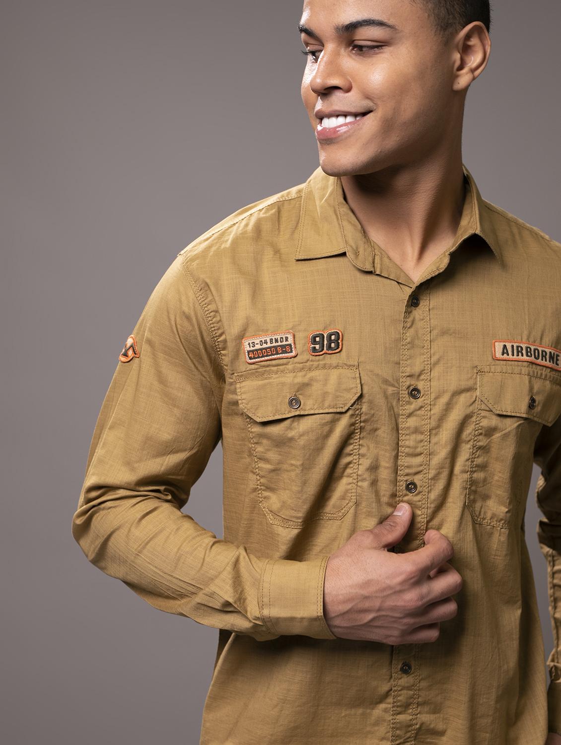 khaki cotton casual shirt - 20998884 - Standard Image - 4