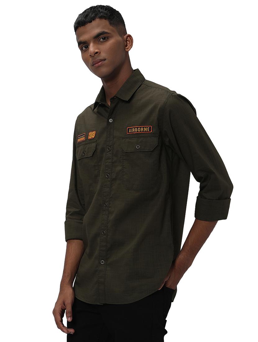olive cotton casual shirt - 20998885 - Standard Image - 1