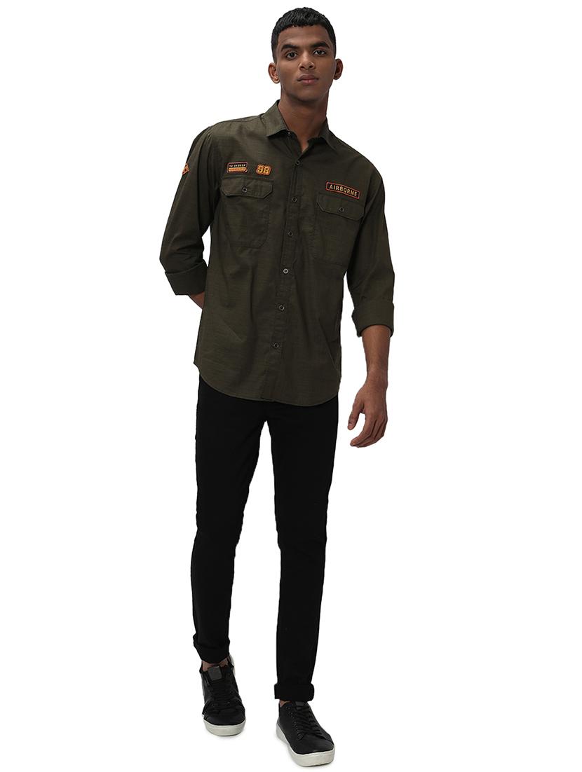 olive cotton casual shirt - 20998885 - Standard Image - 4