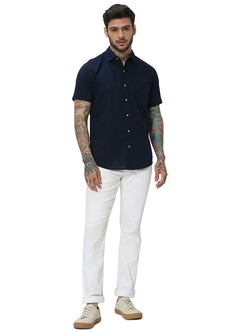navy blue cotton casual shirt - 20998915 - Standard Image - 4