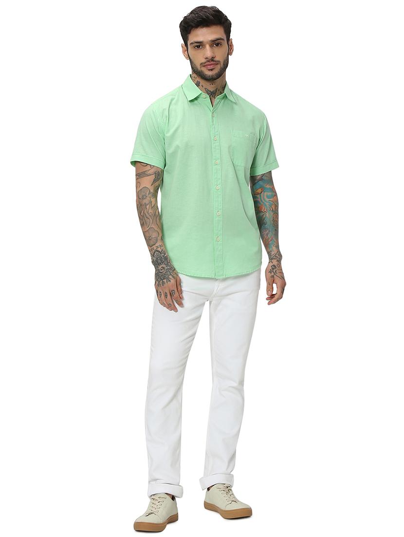 green cotton casual shirt - 20998919 - Standard Image - 4