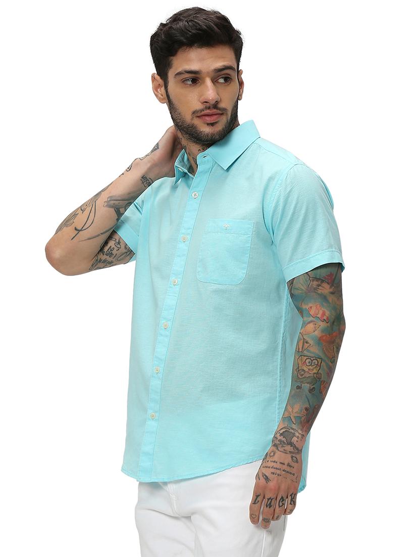 turquoise cotton casual shirt - 20998920 - Standard Image - 1