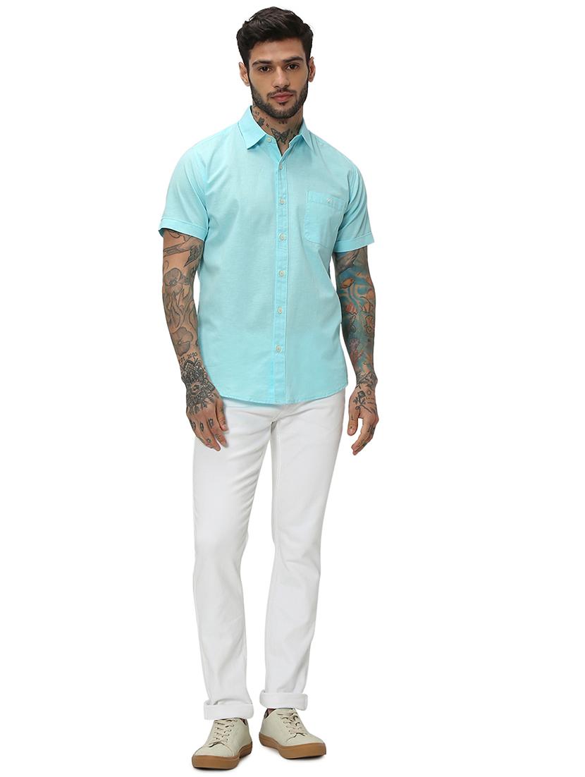 turquoise cotton casual shirt - 20998920 - Standard Image - 4