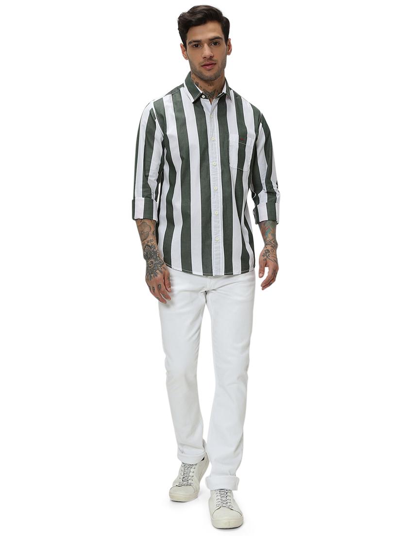 olive cotton casual shirt - 20998993 - Standard Image - 4
