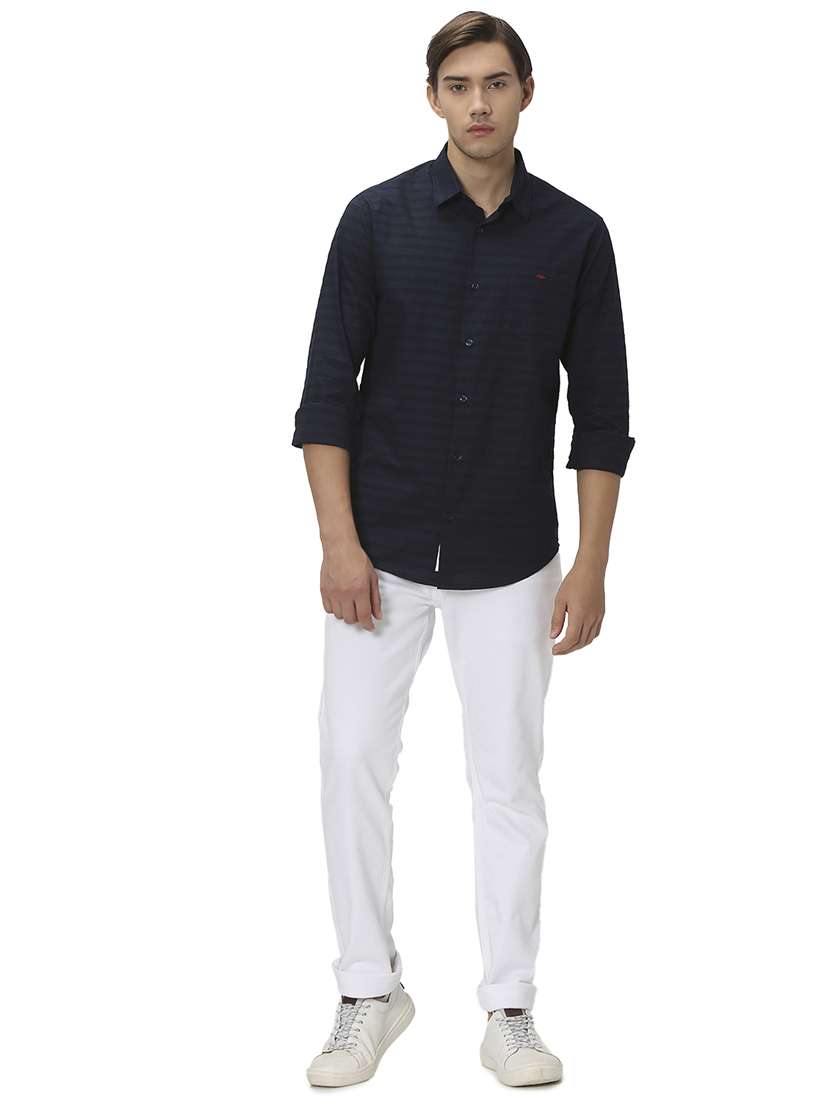 navy blue cotton casual shirt - 20999070 - Standard Image - 4