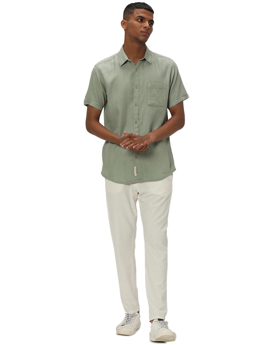 olive cotton casual shirt - 20999077 - Standard Image - 4