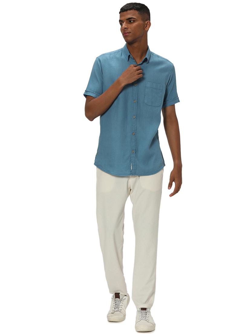 teal cotton casual shirt - 20999078 - Standard Image - 4