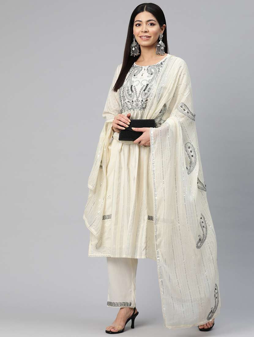 women three quarter sleeve kurta pant with dupatta set - 20999645 - Standard Image - 1