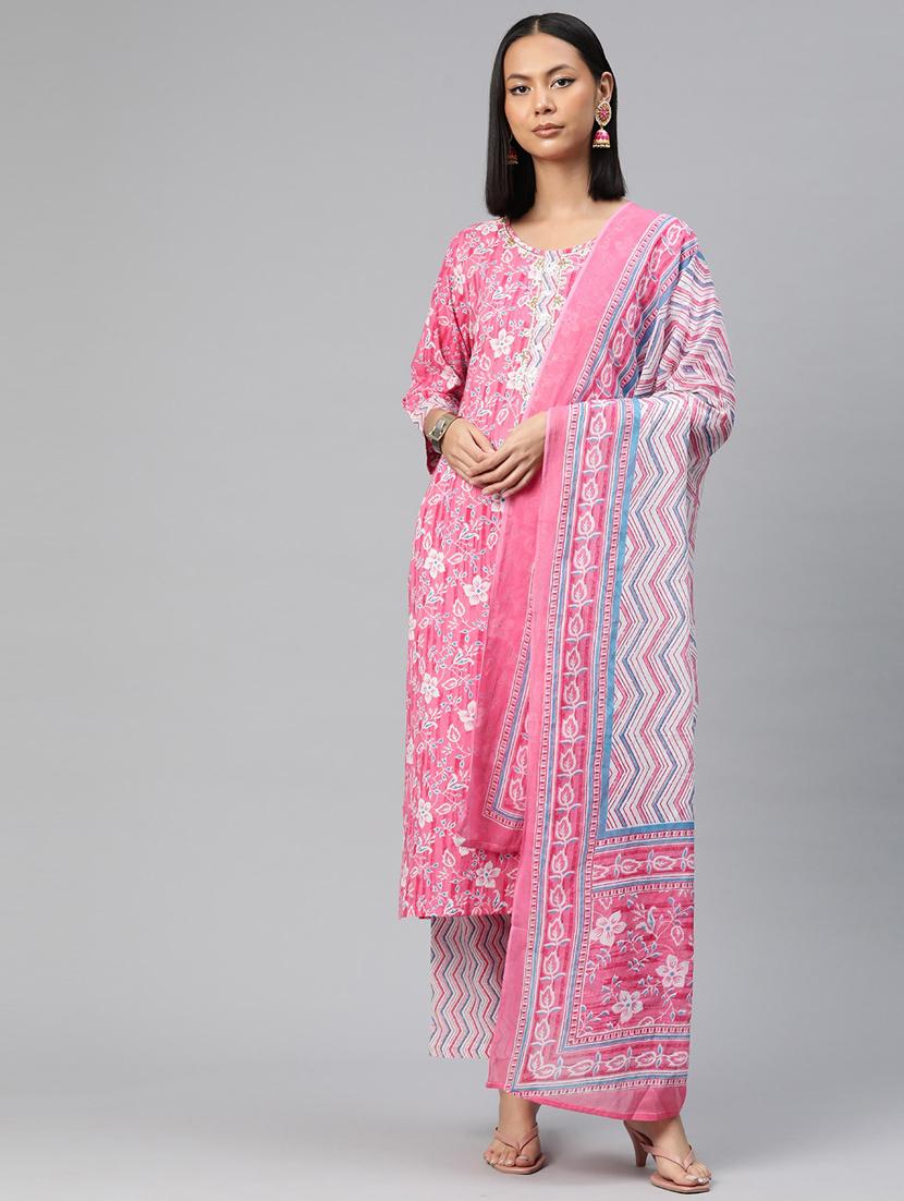 women three quarter sleeve kurta pant with dupatta set - 20999647 - Zoom Image - 0