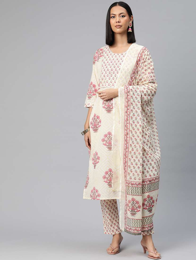 women three quarter sleeve kurta pant with dupatta set