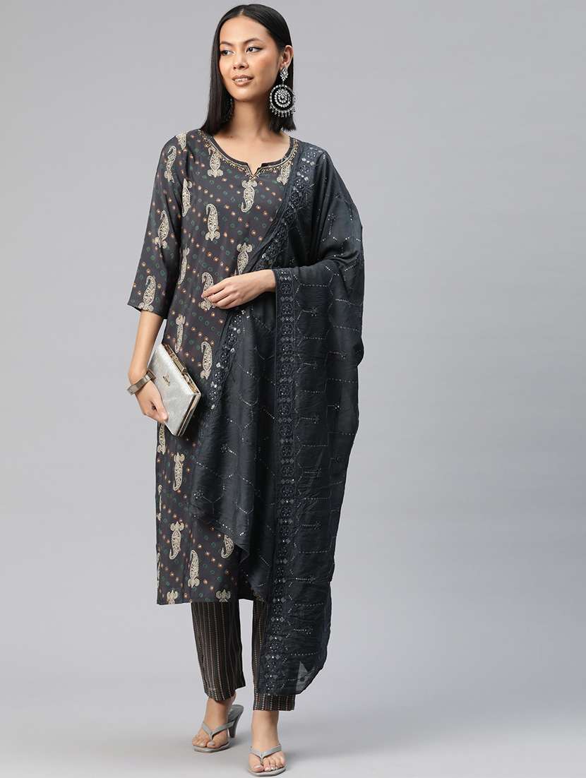 women three quarter sleeve kurta pant with dupatta set - 20999650 -  Standard Image - 1