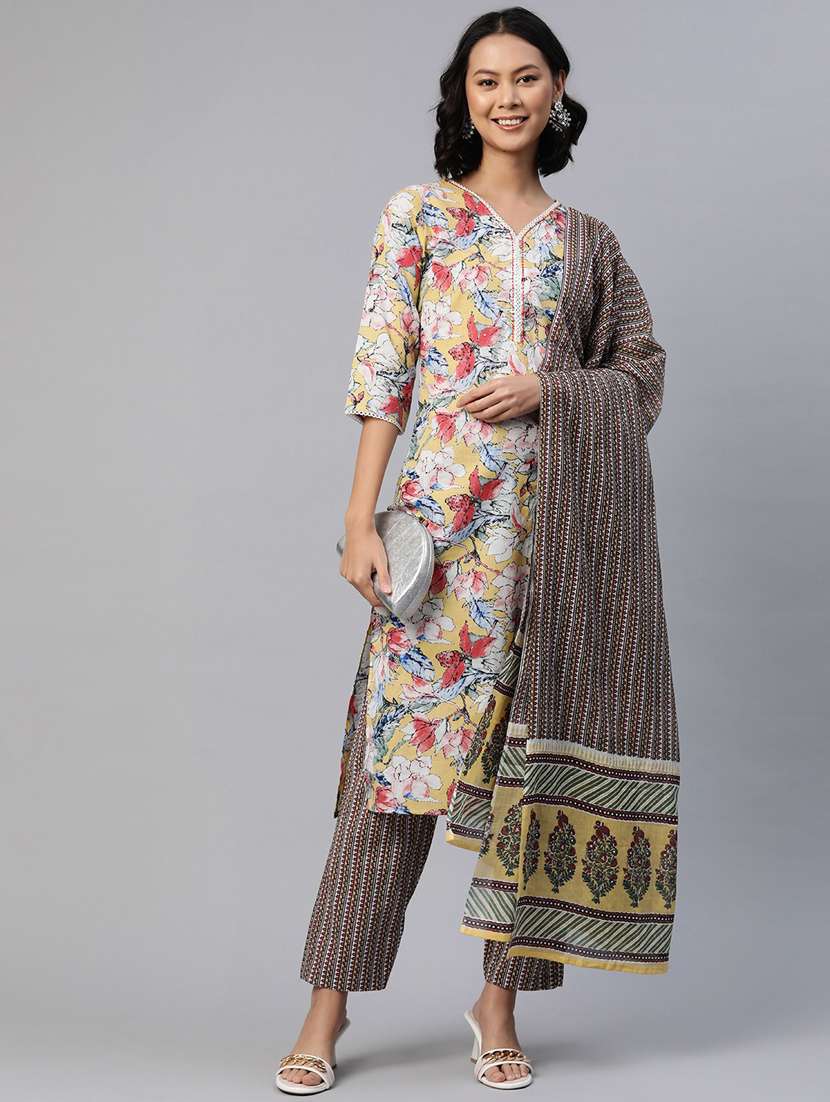 women three quarter sleeve kurta pant with dupatta set - 20999671 -  Standard Image - 1