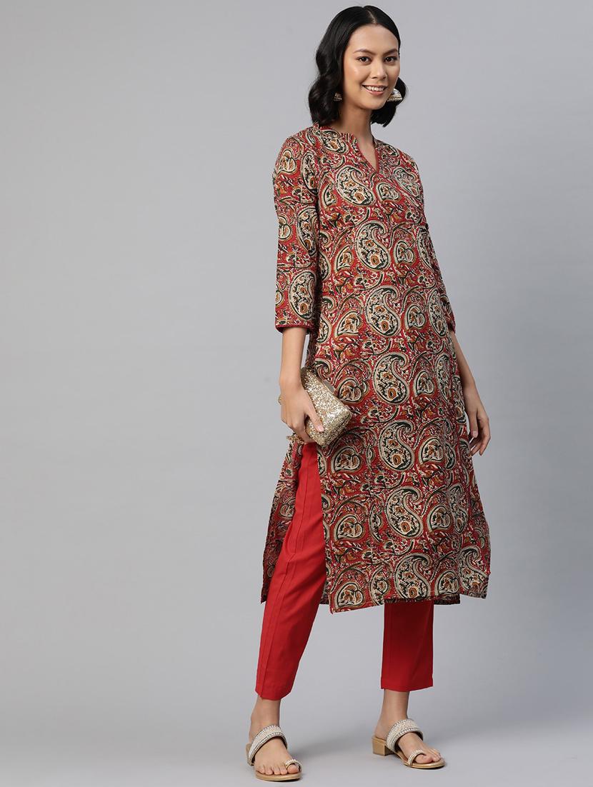 red printed detailed kurta & pant set - 20999692 - Standard Image - 1