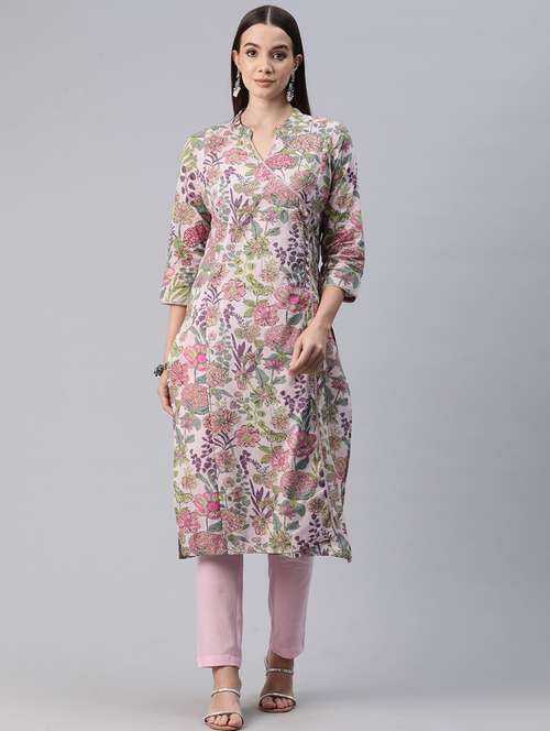 women three quarter sleeve kurta pant set - 20999723 - Standard Image - 0