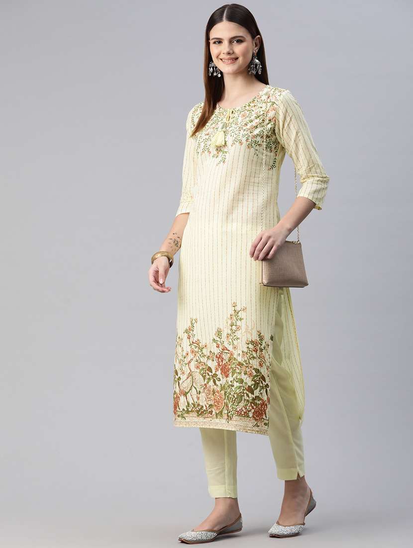 cream printed kurta pant set - 20999725 -  Standard Image - 1