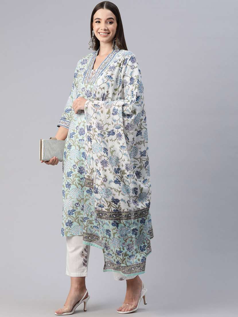 women three quarter sleeve kurta pant with dupatta set - 20999733 -  Standard Image - 1