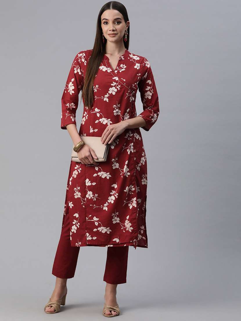 maroon printed kurta pant set - 20999738 -  Standard Image - 1