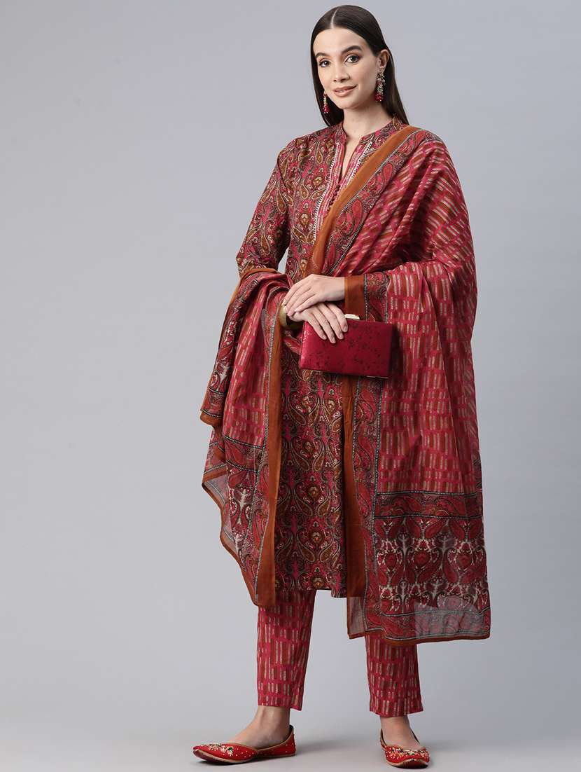 women three quarter sleeve kurta pant with dupatta set - 20999747 -  Standard Image - 1