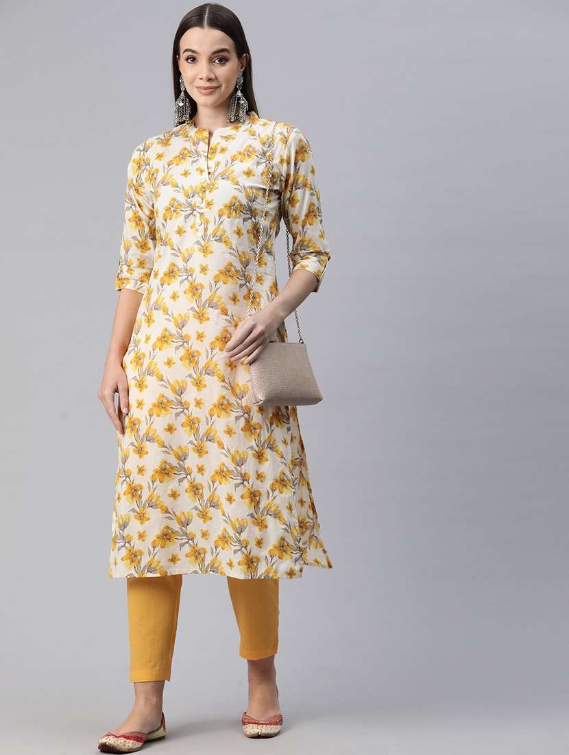 off white printed kurta pant set - 20999767 -  Standard Image - 1