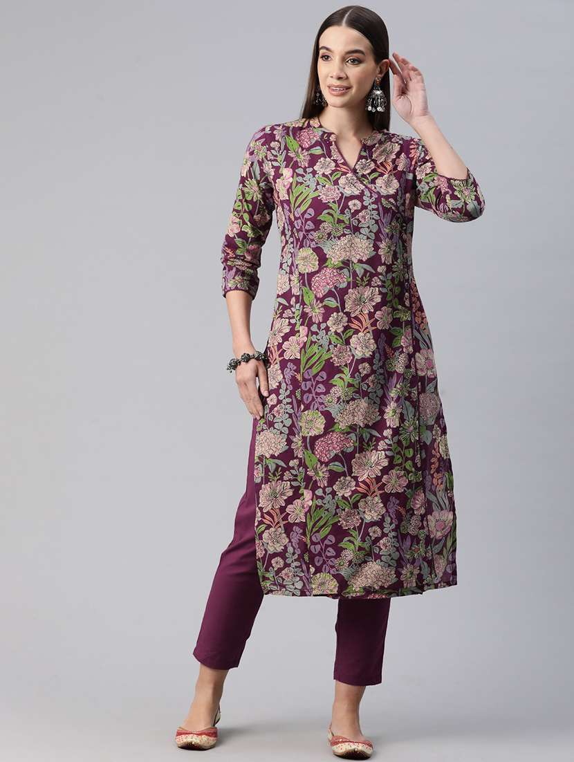 women three quarter sleeve kurta pant set