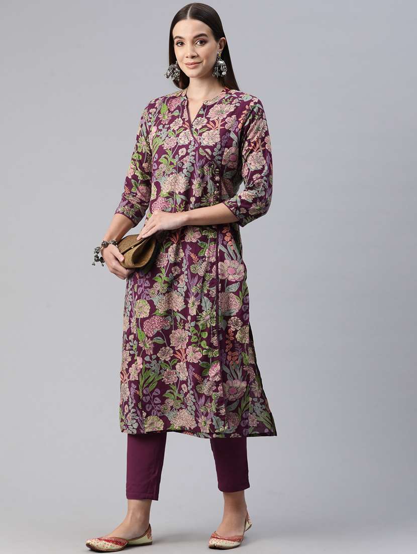 women three quarter sleeve kurta pant set - 20999769 -  Standard Image - 1