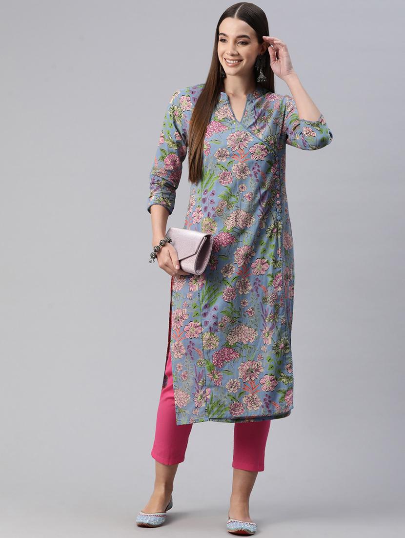 grey printed kurta pant set - 20999772 - Standard Image - 1