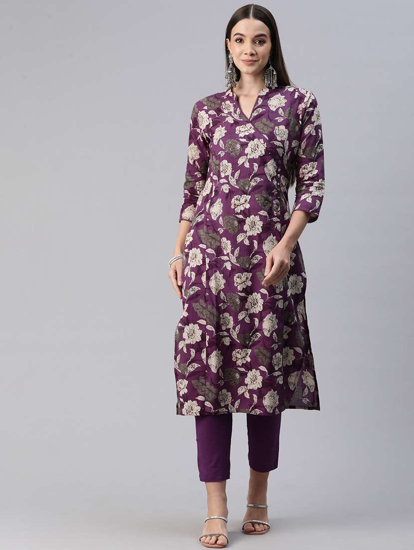women three quarter sleeve kurta pant set