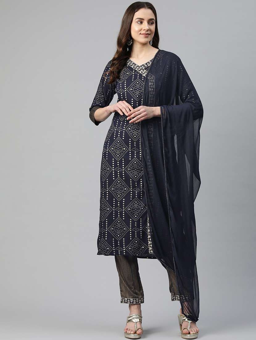 women three quarter sleeve kurta pant with dupatta set