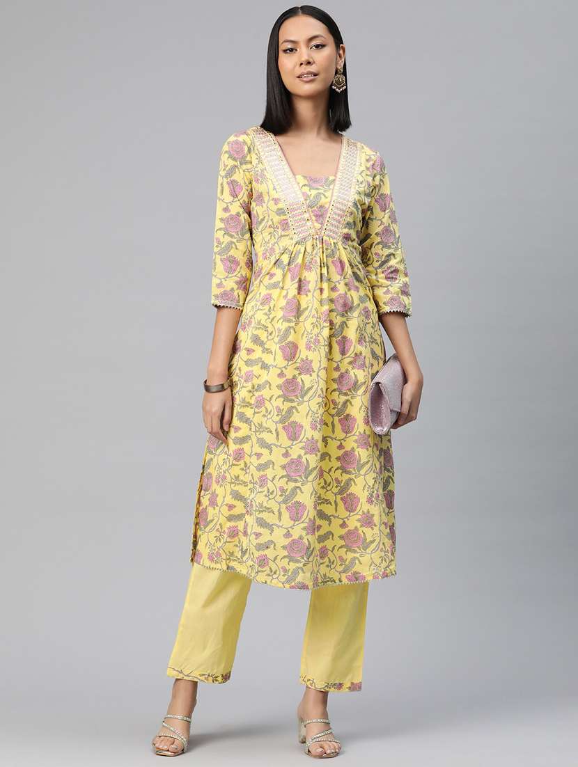 women three quarter sleeve kurta pant set - 20999808 -  Standard Image - 1