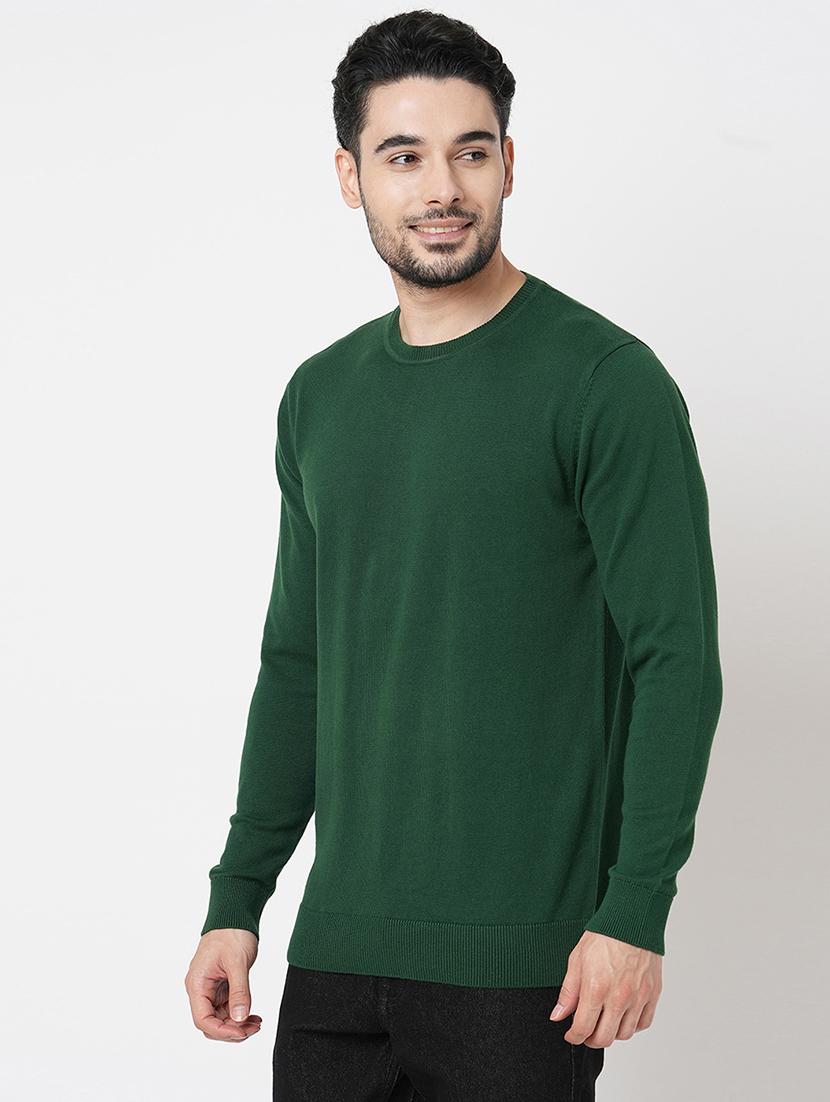 men bottle green cotton plain sweatshirt - 21000389 - Standard Image - 1