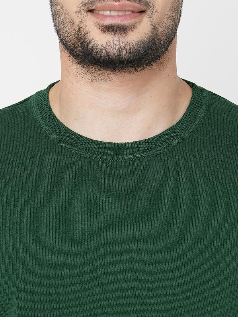 men bottle green cotton plain sweatshirt - 21000389 - Standard Image - 4