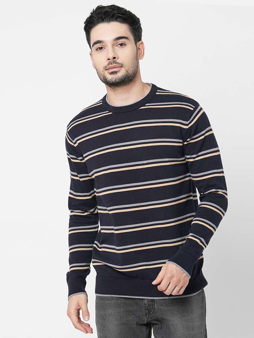black cotton striped pullover