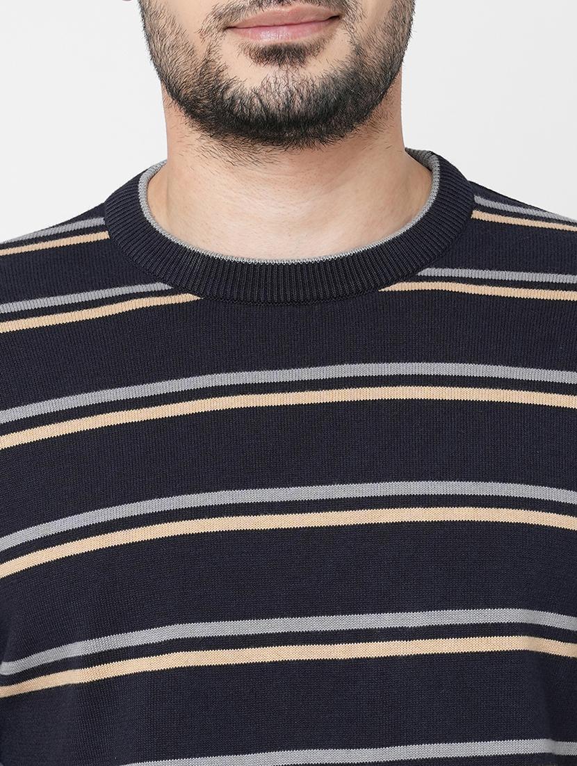black cotton striped pullover - 21000400 - Standard Image - 4
