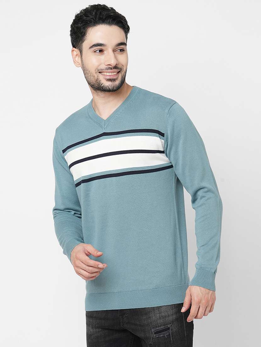 light blue cotton striped pullover - 21000401 -  Standard Image - 1