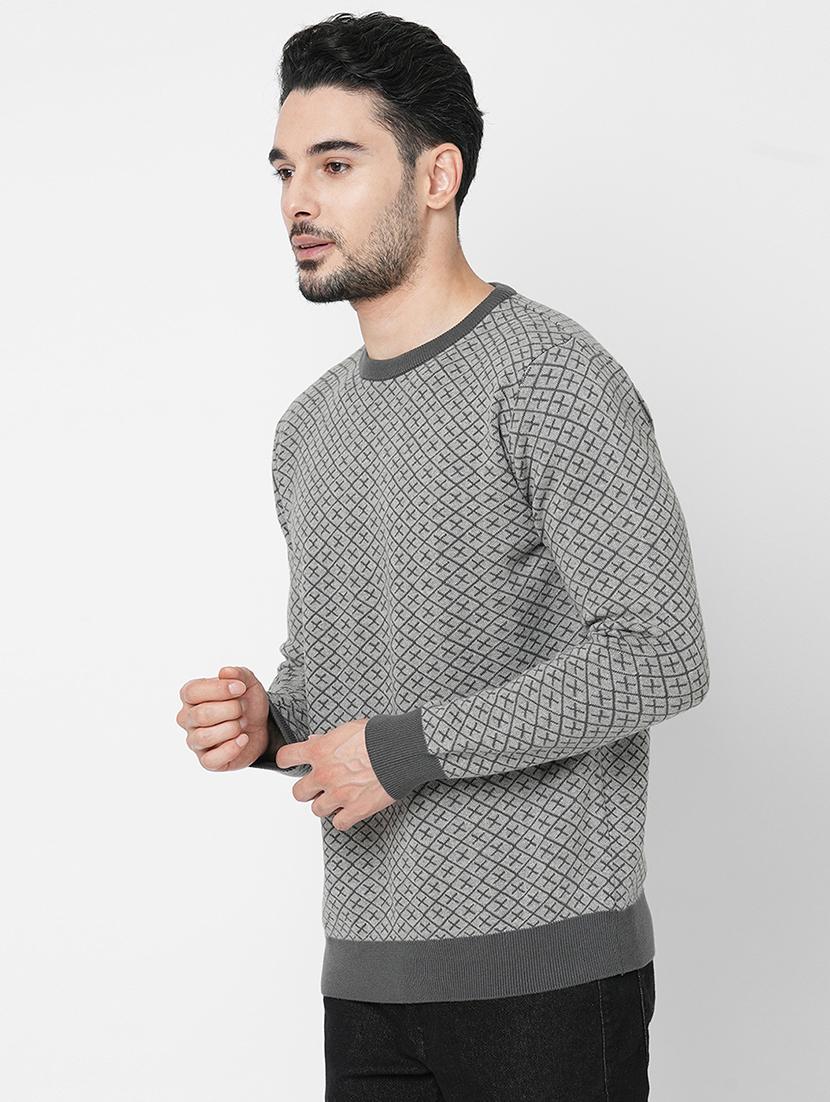 grey cotton self design pullover - 21000403 - Standard Image - 1