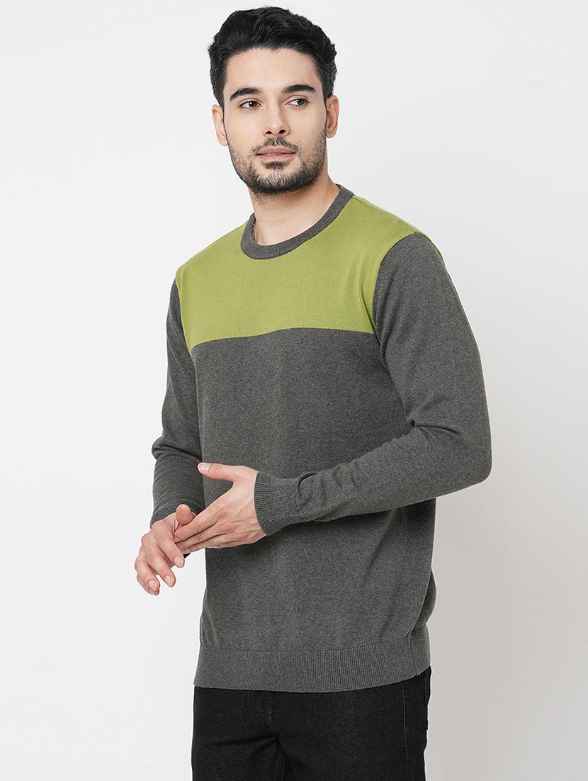 grey cotton color block sweatshirt - 21000405 - Standard Image - 1