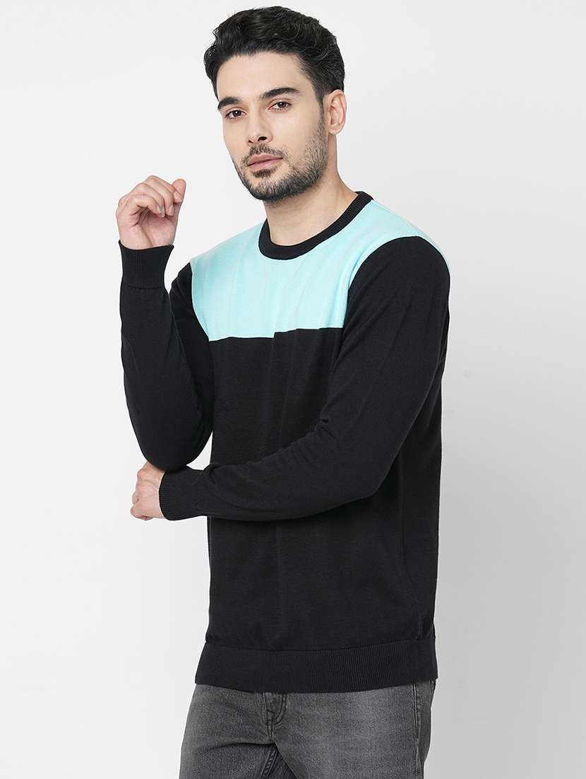 black cotton color block pullover - 21000406 - Standard Image - 1