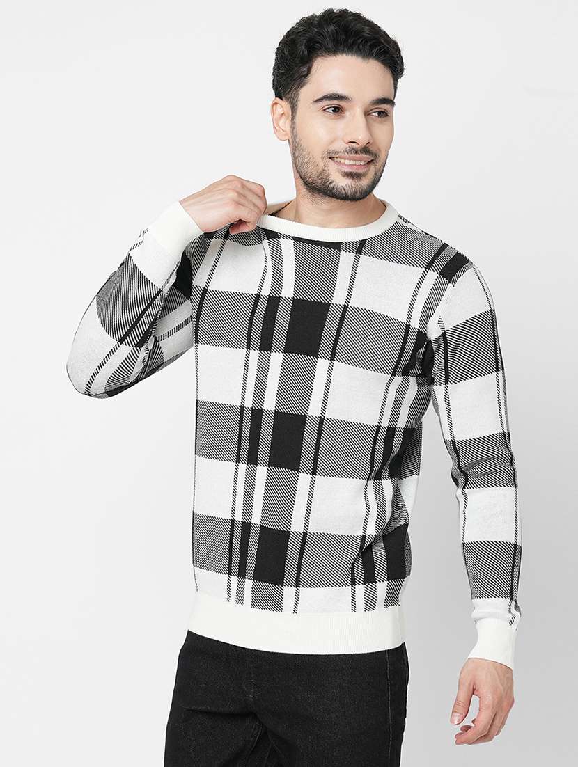 white cotton checks pullover
