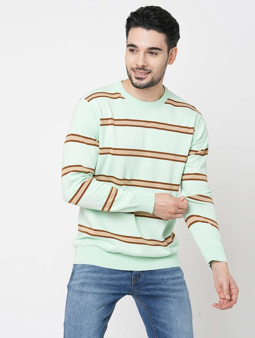 green cotton striped pullover