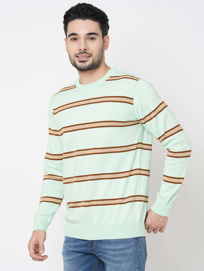 green cotton striped pullover - 21000410 -  Standard Image - 1
