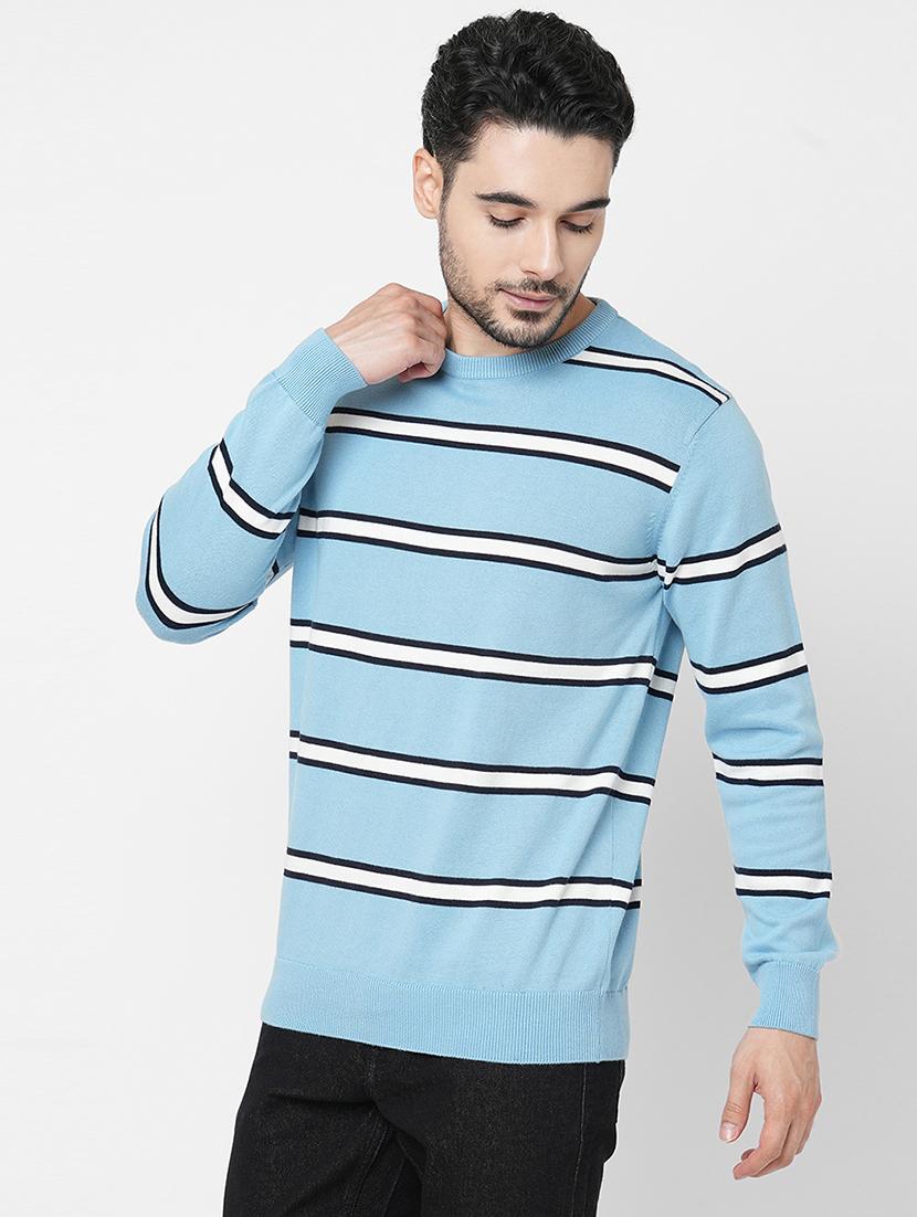 light blue cotton striped pullover - 21000411 - Standard Image - 1