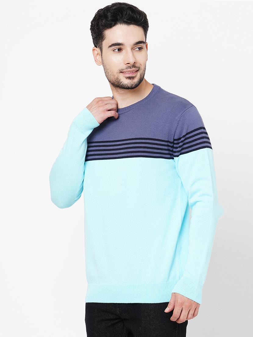 light blue cotton striped pullover - 21000415 - Standard Image - 1