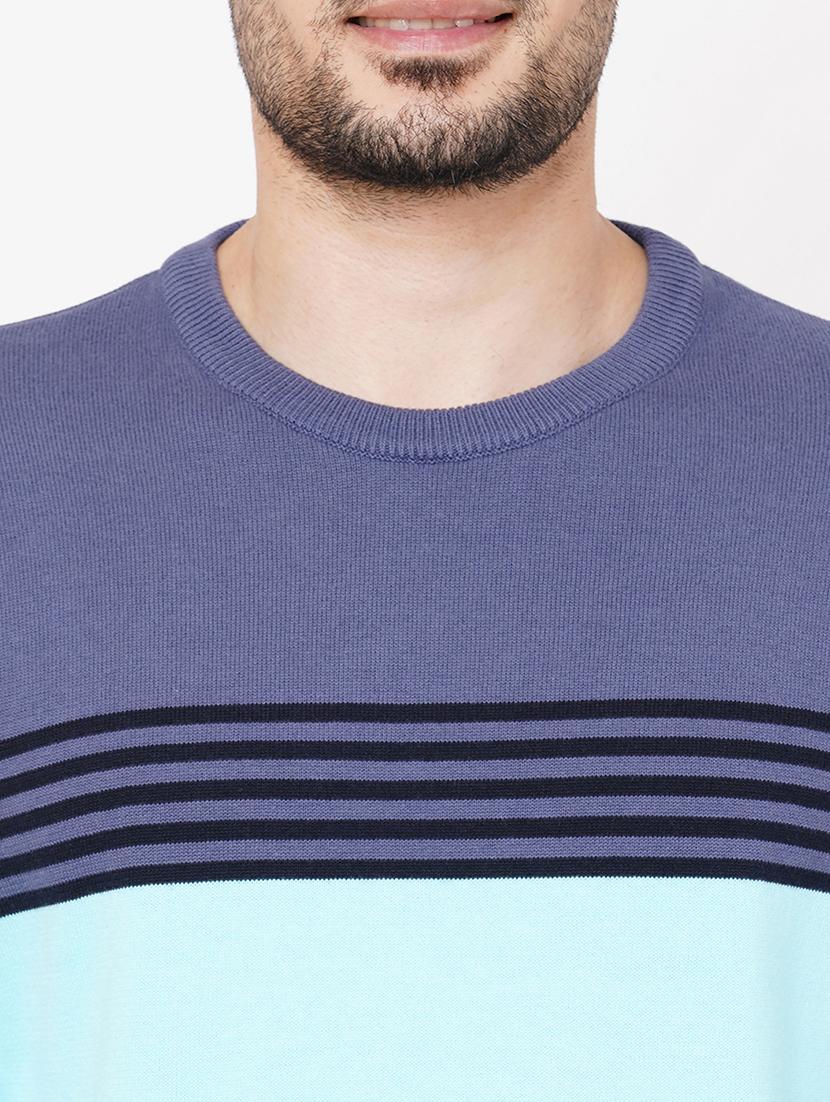 light blue cotton striped pullover - 21000415 - Standard Image - 4