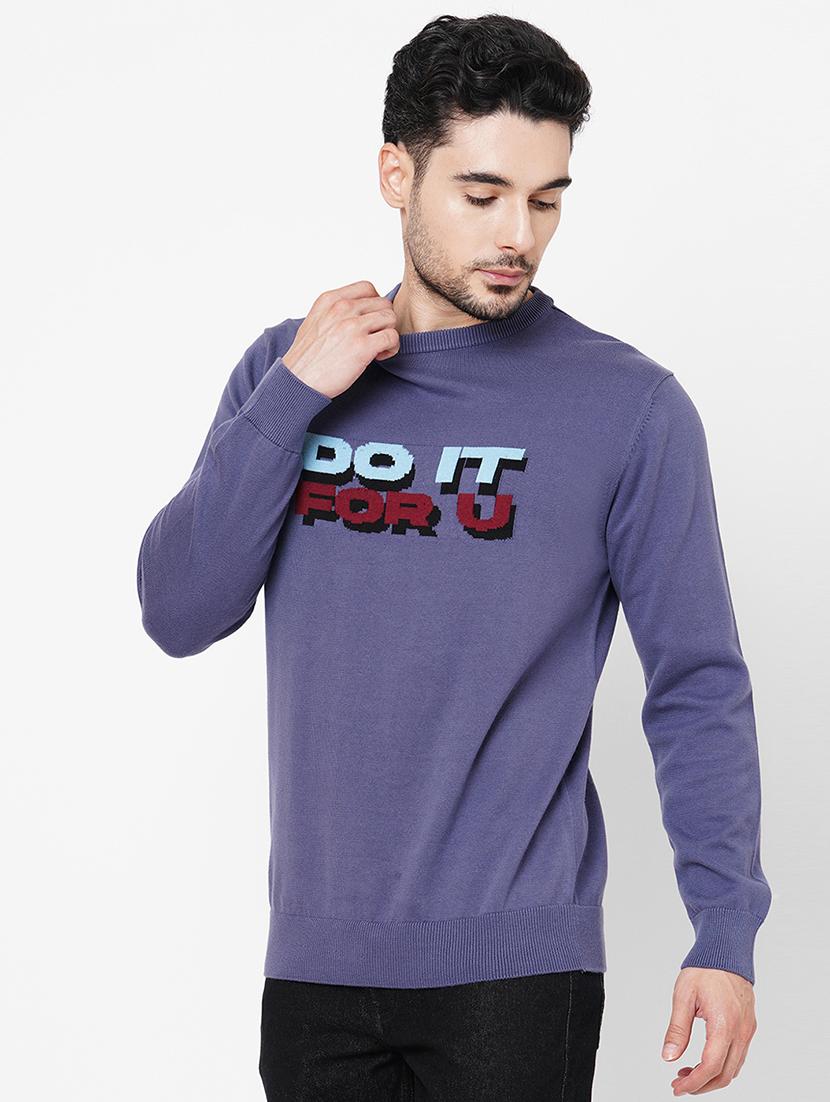 purple cotton chest print pullover - 21000417 - Standard Image - 1