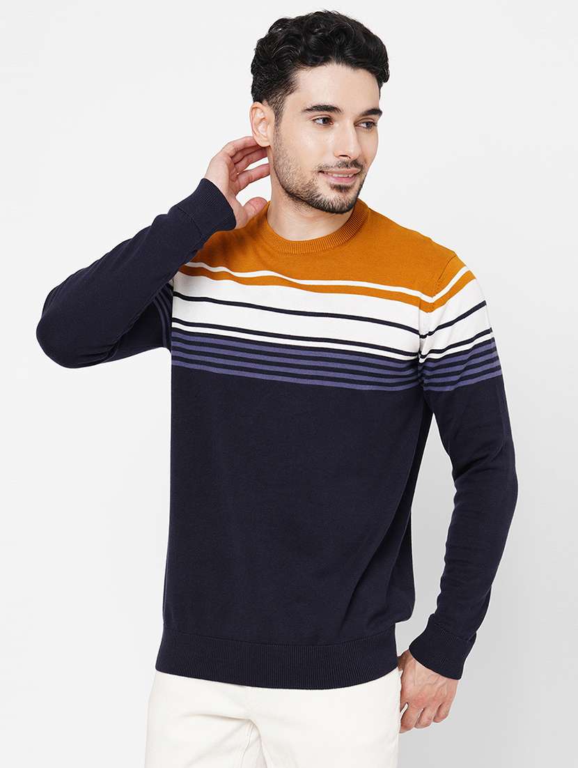 blue cotton color block pullover - 21000422 -  Standard Image - 1