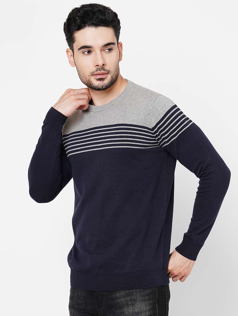 blue cotton color block pullover - 21000423 -  Standard Image - 1