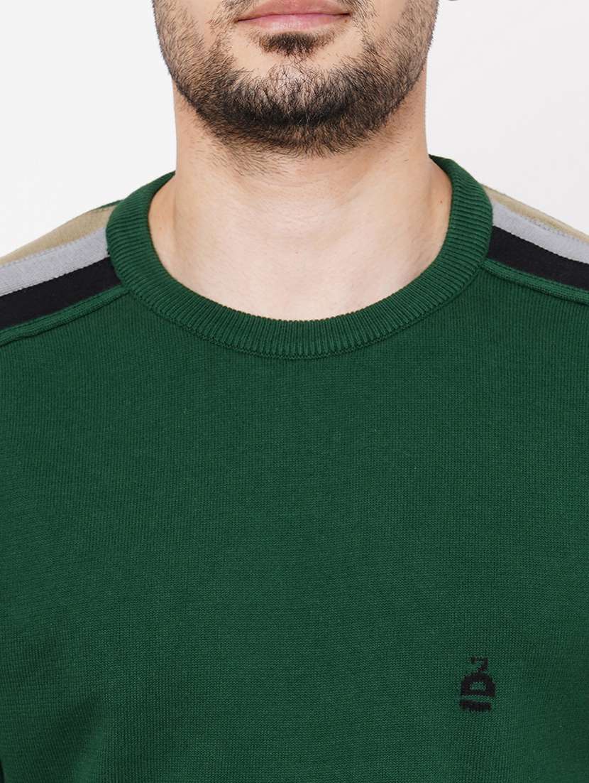 bottle green cotton plain pullover - 21000424 - Standard Image - 4