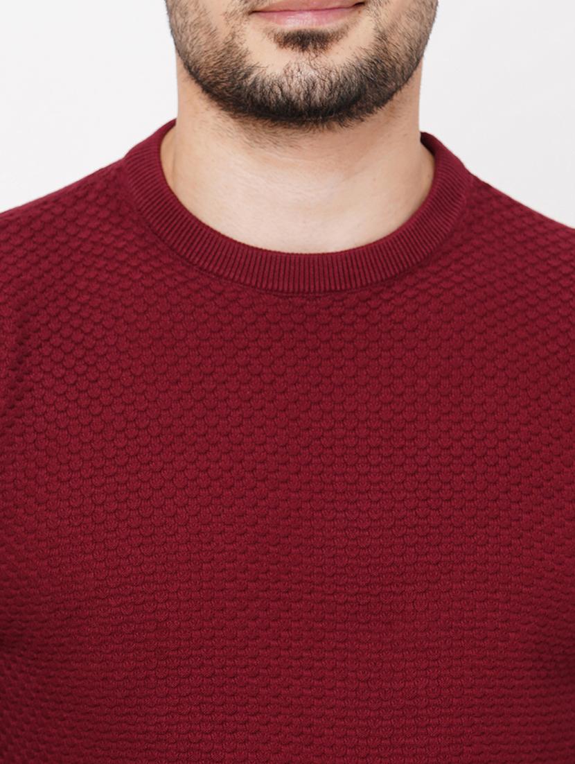 maroon cotton plain self design pullover - 21000425 - Standard Image - 4